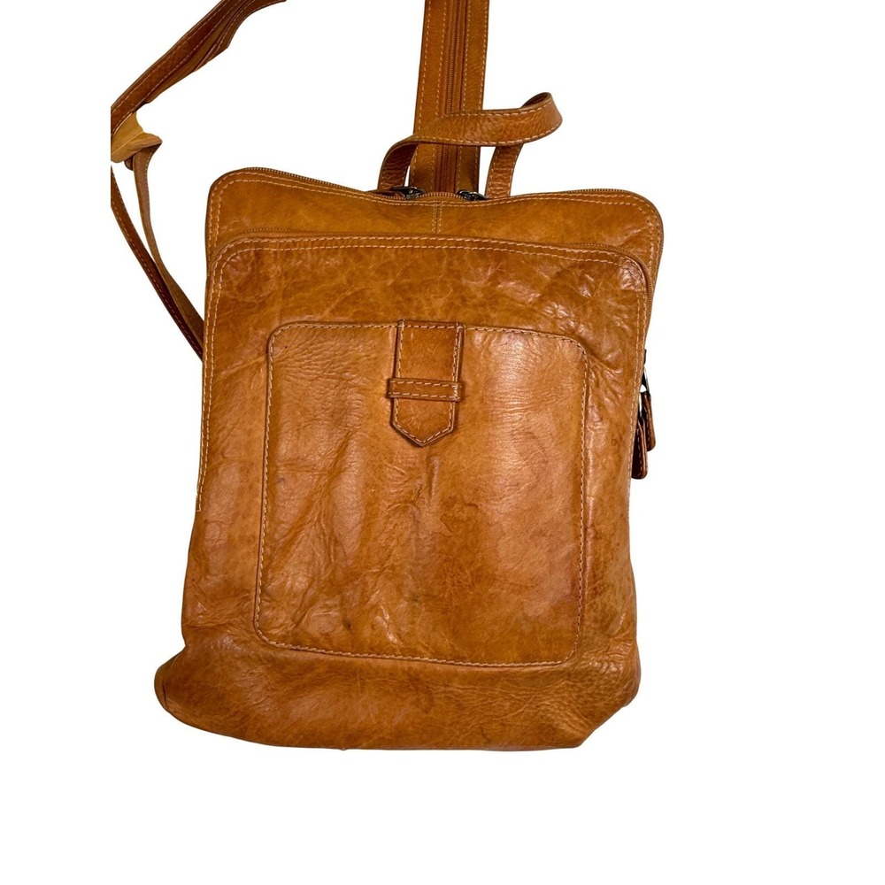 Chaos Leather Collection Vintage Sling Backpack Convertible Tan Leather Bag OS - Picture 8 of 11